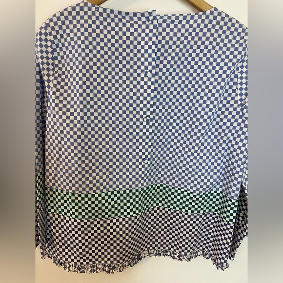 Tuckernuck Marella Damie Fringe Trim Button Back Checkerboard Top - Picture 3 of 8